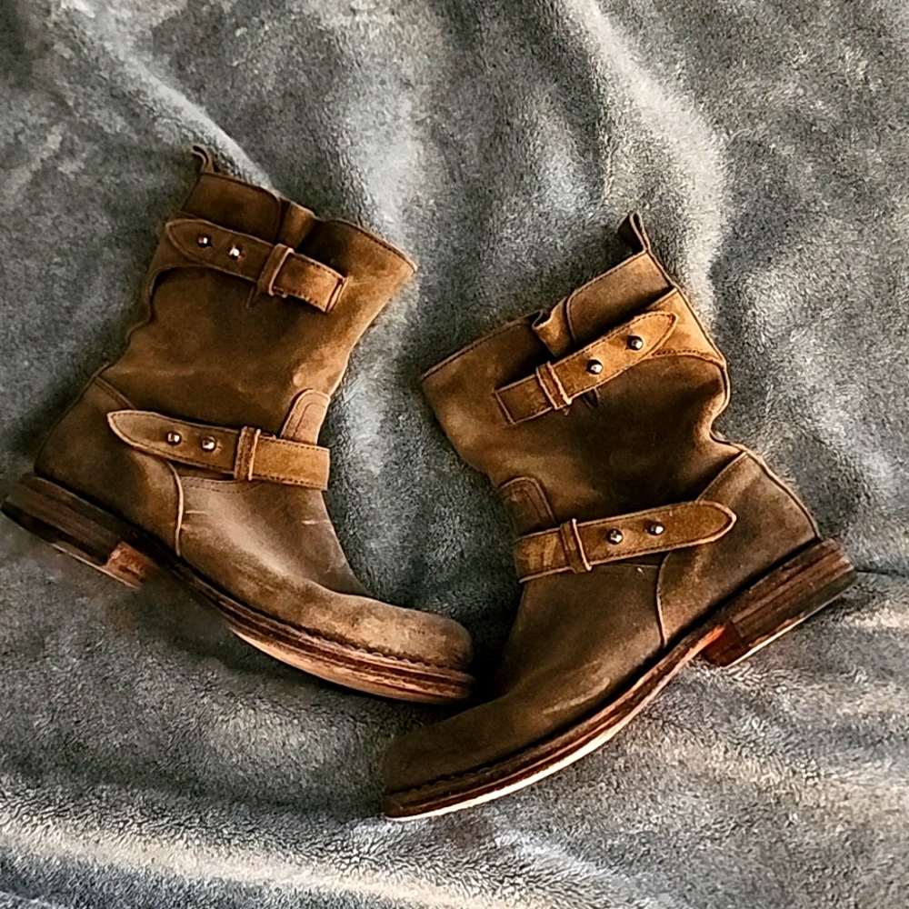 Rag & Bone Brown Waxed Calfskin Suede Moto Boot